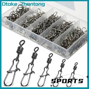 Dtake 100pc box Stainless Steel Fishing Connector Pin 4# 6# 8#10#12# Bearing Rolling Swivel With Snap Fishhook Lure Accessories
