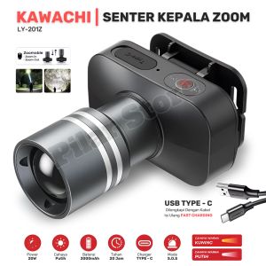 Senter Kepala Zoom 20Watt KAWACHI LY-201Z | Headlamp Led Laser Cahaya Kuning Dan Putih Super Terang Baterai 3000mAh Tahan Hingga 20Jam Waterproof