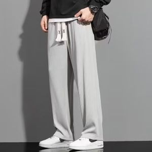 M-5XL Large Thin Casual Wide Leg Pants Straight Ice Silk Texture