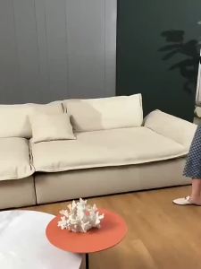 Milk Fiber Sofa Cream Style Living Room Straight Row Large Apartment Super Deep Sitting Wide Technology Fabric Sofa