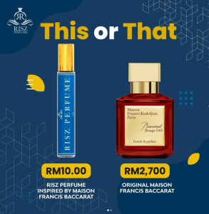 Risz Perfume Maisoon Franciss Baccaratt10ml Wangian lelaki dan Perempuan (Tahan Lama)