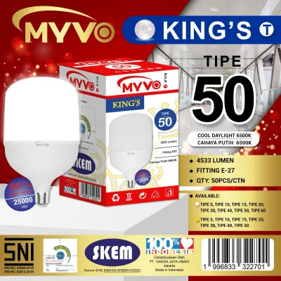 Lampu Led Type 50 Jumbo Myvo King Capsule T Bulb Nyala Putih Bergaransi