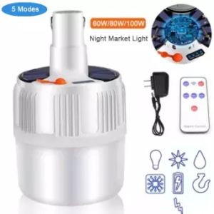 With remote control SANX 60/80/100W USB Rechargeable Portable LED Night Market Light Solar Stall Lights Outdoor Camping Light Bulb 5 Modes Emergency Lights for Night Market Tent Hiking Fishing
