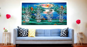 Bộ Tranh sơn mài Thanh Bình Lê 4 tấm - Mai Lan Cúc Trúc cẩn ốc nổi size 60x120 cm / Sang trọng- Nghệ Thuật