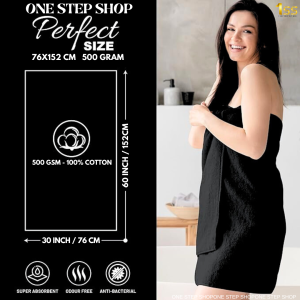 Luxurious 100% Cotton Bath Towels Set - 30x60 inch Absorbent Soft Towel Sets Black/White 500GSM