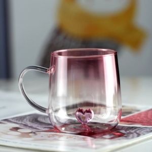 ALLLUCK Trong suốt Ly thủy tinh gradient Trái tim tình yêu 3D Công suất lớn Cặp đôi cốc 400mL Cốc cà phê thủy tinh Phụ kiện gia đình
