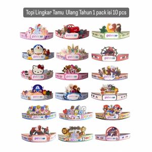 Topi Ulang Tahun Anak / Mahkota Kepala Pesta Lingkar Ultah Hbd Karakter Isi 10pcs