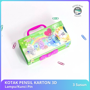 BOS Kotak Pensil Karton 3 Susun Lampu Disco Kunci Pin/Tempat Pensil/Pencil Box/Wadah Pensil