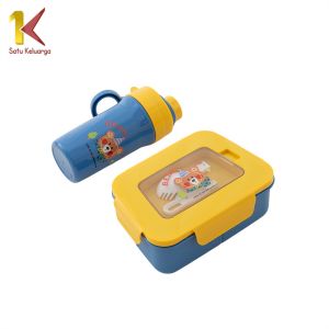 Satu Keluarga Tempat Bekal Anak 3 Sekat C1379 Set Kotak Makan Siang Aesthetic Botol Minum Portable