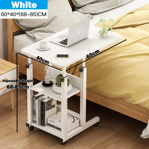 End Table C Shaped Portable Side Table with Universal Wheels Sofa Side Tables Height Adjustable with Storage Shelves Suitable White for Small Spaces Office Living Room Bedroom