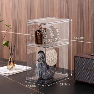 Ⓜ️ZEROIDEASⓂ️ Stackable Display Box Lady Bag Holders Women Bag Stands Bag Organizer Shelf Wardrobe Organizer Rack Toy Display Rack Multi Storage Purposed Clear Stackable Plastic Storage Rack Bookshelf Book Rack Book Holders Figures Collectibles Holders