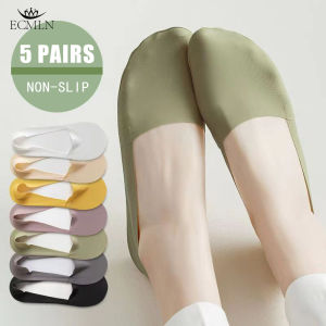 ECMLN 5 Pairs/set High Quality Women Ice Silk Seamless Ankle Socks Non-slip Invisible Cotton Bottom Socks