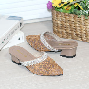 Sepatu Sandal Pesta Anak Perempuan Hak Tahu Brukat Motif Mutiara Kitten Heels /IR48