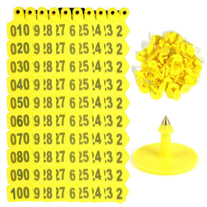100Pcs 001-100 Number Pig Ear Tags + Animal Ear Tag Applicator Plier Set for Pig Cow Goat Sheep