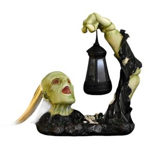 YOUSHI TOP Sáng Tạo Đèn ngủ hình bộ xương Halloween Hài Hước Nhựa Bức tượng đầu lâu Đồ trang trí không khí Nhân tạo Đèn tượng vườn Lễ Hội ma
