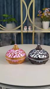New Creative Wood Grain Hollow Colorful Light Bluetooth Remote Control Speaker Essential Oil Diffuser Humidifier 500ML