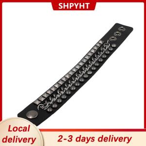 [COD] SHPYHT Local delivery Ship within 24 hours 90s Fashion Punk Style Bracelet Personality PU Leather Three Rows Spikes Square Bracelets Bangle 2024 Party Jewelry Gift