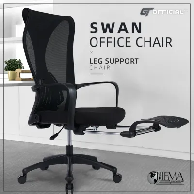 KitchenZ Swan High Back Office Chair with Leg Support/ Ergonomic Design / 5 Star Leg / Kerusi Pejabat / Kerusi Roda / Black - HMZ-OC-MB-SWAN-BK