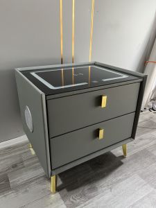 Tủ đầu giường hiện đại có khóa vân tay thông minh tích hợp Loa Blutooth cổng USBsạc cảm ứng không dây đèn Led đổi 3 màu