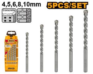 Mata Bor Tembok 4-10mm Set 5pcs INGCO AKD3051 Masonry Drill Bit Beton