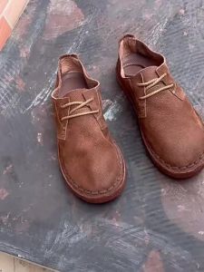 2025Handmade Leather Mens Shoes Large Head Casual Comfortable Soft Bottom Cowhide Breathable Summer Work Shoes round Toe09/08