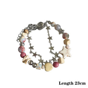 [fenggongshuode] Harajuku Sao Vòng Đeo Tay Cô Gái Ngôi Sao Năm Cánh Ngọc Trai Đính Cườm Bangle Cho Phụ Nữ Cổ Điển Thẩm Mỹ Quyến Rũ Vòng Đeo Tay Phụ Kiện Trang Sức Quà Tặng