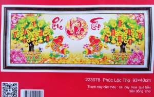 Tranh thêu chữ thập Phúc lộc thọ và tài lộc (về tự thêu) 223078