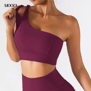 MOOTA Atasan Olahraga High Stretchy One Shoulder Strap Women Yoga Bra Top Fitness Workout High Impact Sports Bra