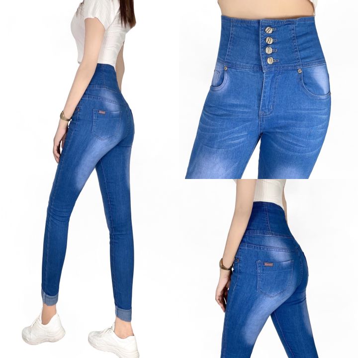 Four Buttons Super High Waist Slim Jeans