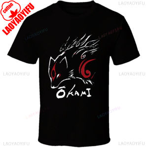 Okami Japanese Lore Wolf Video Game T Shirt Classic Patterns Printed T-shirt Men Crewneck Cotton Short Sleeve Daily Life Tee Top