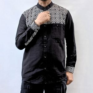 CHIGIN STORE Kemeja Kemko Koko Pria Sanghai Lengan Panjang Atasan Fashion Muslim Kekinian