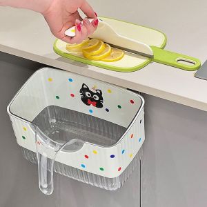 TANFU ประหยัดพื้นที่ ถังขยะติดผนัง พร้อมเครื่องขูด การ์ตูน ถังขยะในครัว น่ารัก พลาสติก ถังขยะอาหาร สำหรับครัว