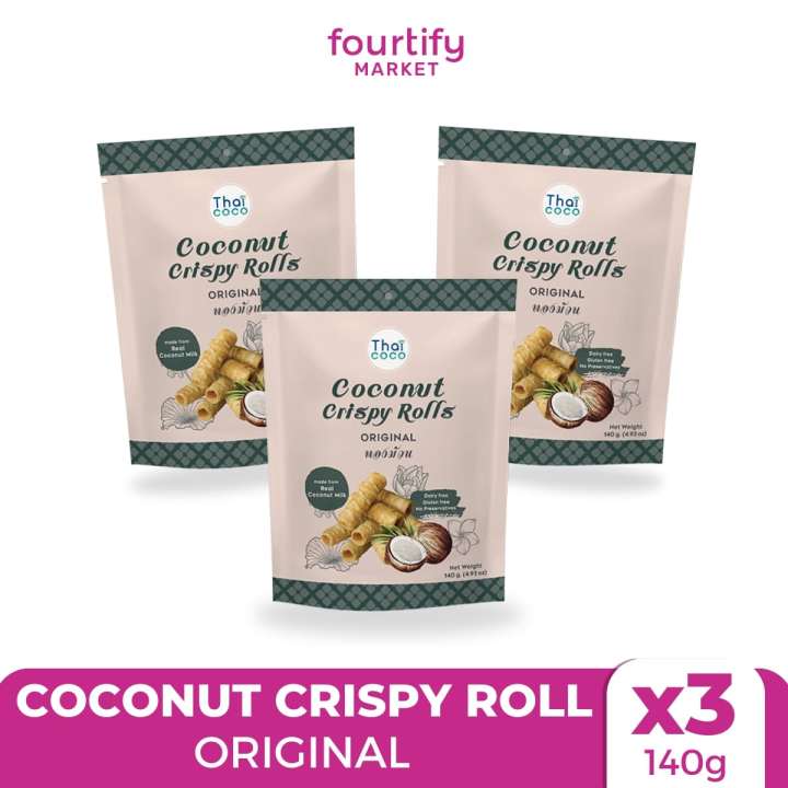 Thai Coco Coconut Crispy Wafer Rolls Original - Pack of 3 | Lazada PH