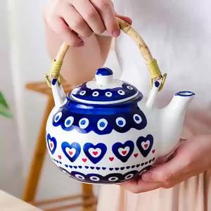 FFBH Ceramic Teapot Large Lifting Beam Single Pot with Filter Vintage Heat Resistant Teapots Restaurant Hotel Home Tea Brewing Kettle P7Q2M