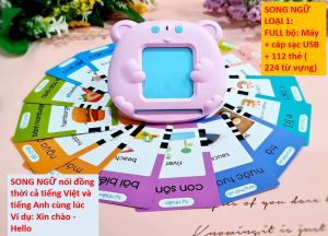 [Song ngữ -Full bộ ] Máy Đọc Thẻ Flashcard PRO- Song ngữ Anh- Việt phát âm chuẩn cho bé kèm thẻ + cáp sạc USB