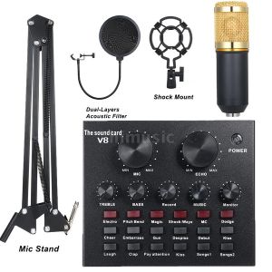 SMC Professional Bm-800/BM800 Microphone Complete Set (V8 Sound card Microphone Popfilter NB35 Table Stand)  Full Best Set
