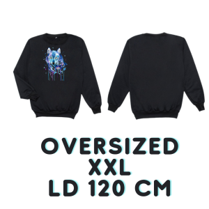Joy Sana Sweater Oversize Wanita Jumbo Ukuran XXL Big Size Bahan Fleece Motif Blue Wolf