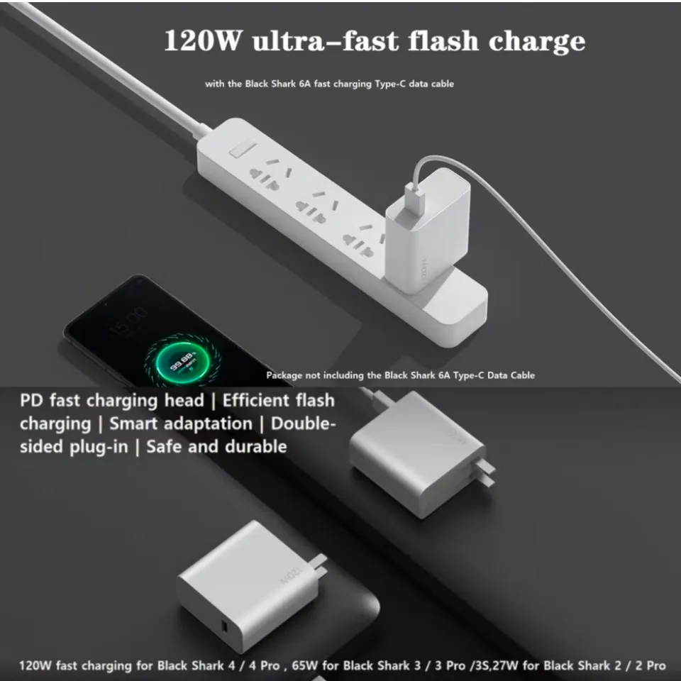 Original 2pin Black Shark 120W USB Wall Charger Set with 6A Max