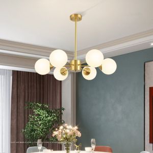【YHLAMP】Nordic Copper living room chandelier light post-modern simple headlamp creative pendant light luxury restaurant magic bean molecular lamp in master bedroom