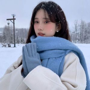 GOXBERK Korean Style Long Wool Tassel Scarf Windproof Solid Color Cashmere Shawl Fashion Warm Winter Cashmere Scarf Women