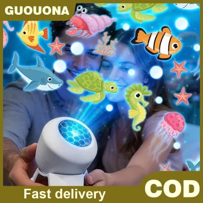GUOUQNA ไฟโปรเจคเตอร์ LED Starry Ocean แบบหมุนได้โคมไฟกลางคืนมี8โหมดสำหรับเด็กห้องนอนของขวัญสถานรับเลี้ยงเด็ก