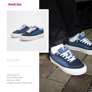 {Siêu cuối tháng} Giày sneaker thời trang Ancol Street Denim cho Nam Nữ Size 36-43 chất liệu da cao cấp miếng lót giày Eva đế cao su êm chân thoáng khí.