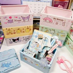 Anime Kawaii Sanrios Kuromi My Melody Purin Dog Kittys Cinnamoroll Foldable Sundries Box Cartoon Cute Desktop Storage Boxs