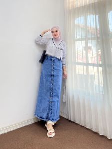 Rok Jeans Span Polos Wanita Best Seller Rok Denim Panjang Rawis