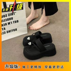 Free Shipping Versatile Summer Sandals For Petite Women Perfect For Commuting Featuring A Thick Sole For Added Height A Trendy Toe-Post Design And Rhinestone Embellishments
