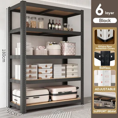 YOYO Steel-Wood Kitchen Storage Shelf | Adjustable Height Floor-Standing Rack | Boltless Rack | Goods Storage Shelf Metal Shelf | Kitchen Organizer