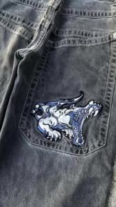 FE American street JNCO Womens Printed Jeans hiphop Loose Wide Leg Denim Trousers