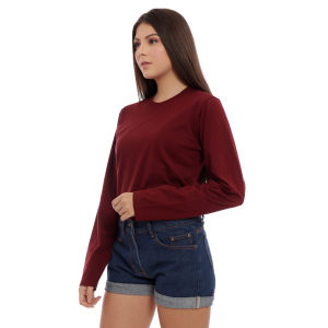 Kaos Polos Wanita Oneck Lengan Panjang Bahan Katun Combed 30s Warna Merah Maron