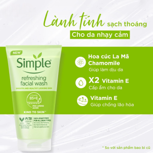 Sữa rửa mặt Simple Refreshing Facial Wash 50ml dịu nhẹ sạch sâu không xà phòng cho da nhạy cảm