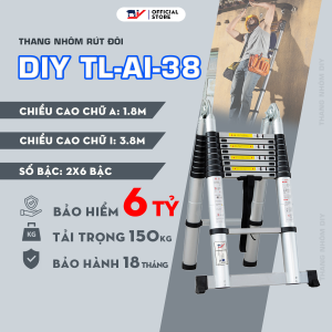 Thang nhôm rút đôi DIY TL-AI-38 chiều cao sử dụng tối đa chữ I 3.8m chữ A 1.9m tải trọng 150kg